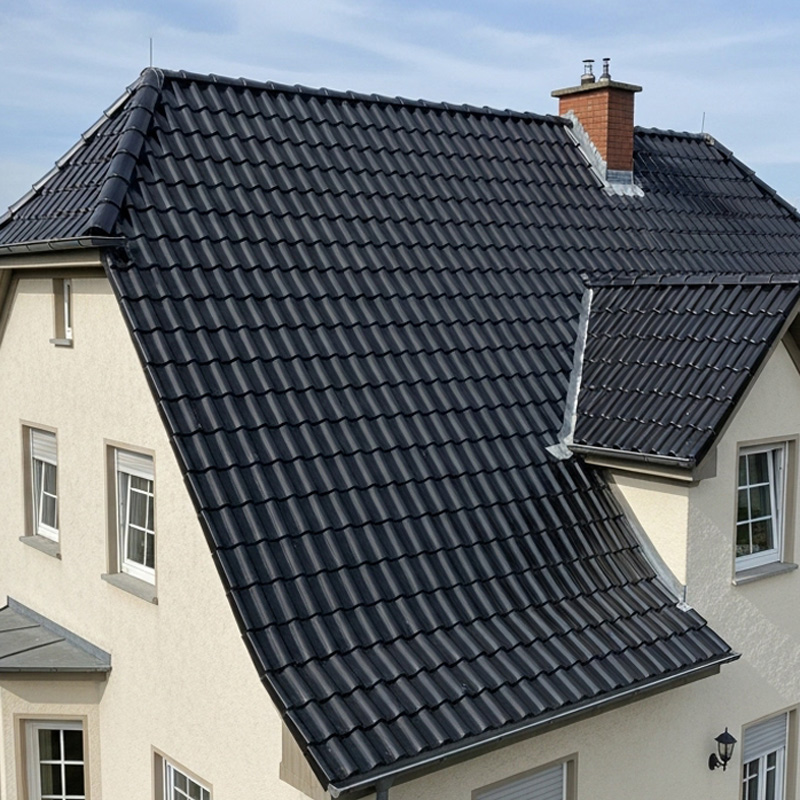 Dachbeschichtung Betondachpfannen anthrazit nach der Sanierung - Dachreinigung Blitz Bayern Dachbeschichtung Betondachpfannen anthrazit nach der Sanierung - Dachreinigung Blitz Bayern