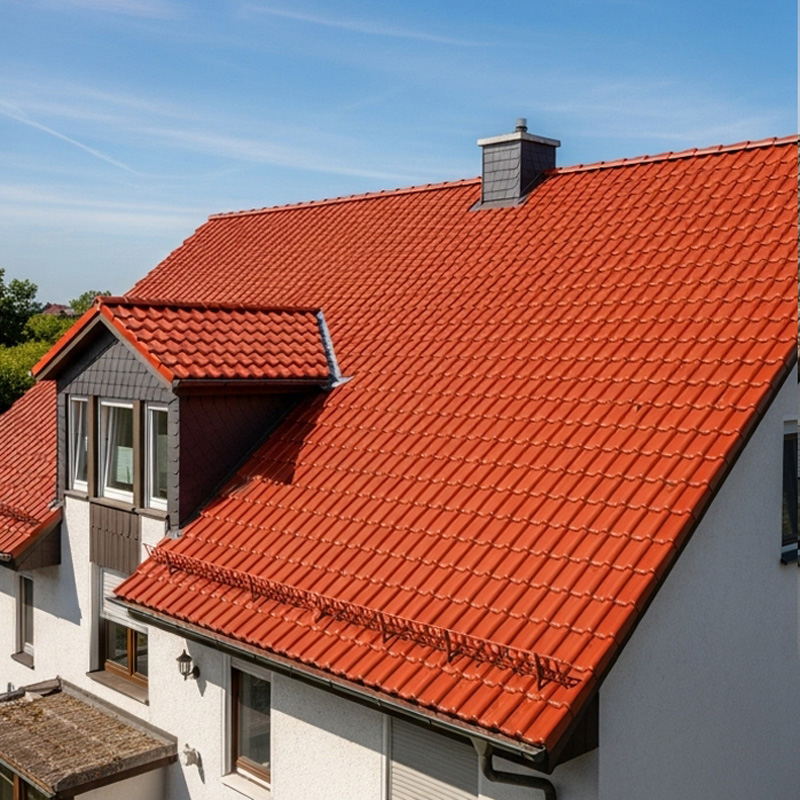 Rote Dachbeschichtung Betondachpfannen fertig versiegelt - Nürnberg Bayern Rote Dachbeschichtung Betondachpfannen fertig versiegelt - Nürnberg Bayern