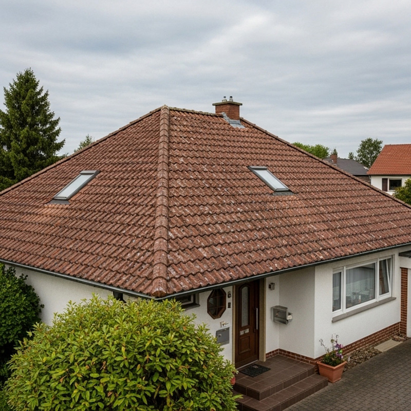 Bungalow Dach vor der Beschichtung - Sanierungsbedürftiger Zustand Bungalow Dach vor der Beschichtung - Sanierungsbedürftiger Zustand