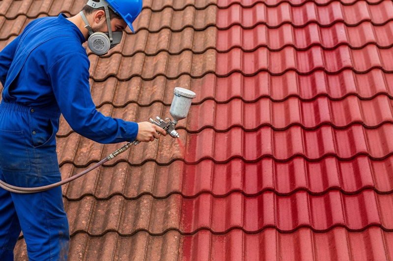 Dachbeschichtung mit roter Dachziegelfarbe - Betondachpfannen Versiegelung Nürnberg Dachbeschichtung mit roter Dachziegelfarbe - Betondachpfannen Versiegelung Nürnberg