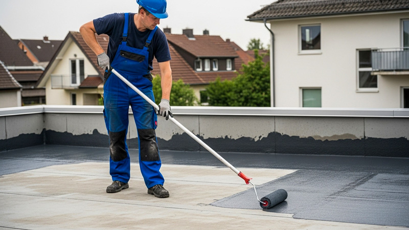 Flachdach-Abdichtung mit Flüssigfolie - Dachreinigung Blitz Arbeiter bei professioneller Sanierung Bayern Flachdach-Abdichtung mit Flüssigfolie - Dachreinigung Blitz Arbeiter bei professioneller Sanierung Bayern