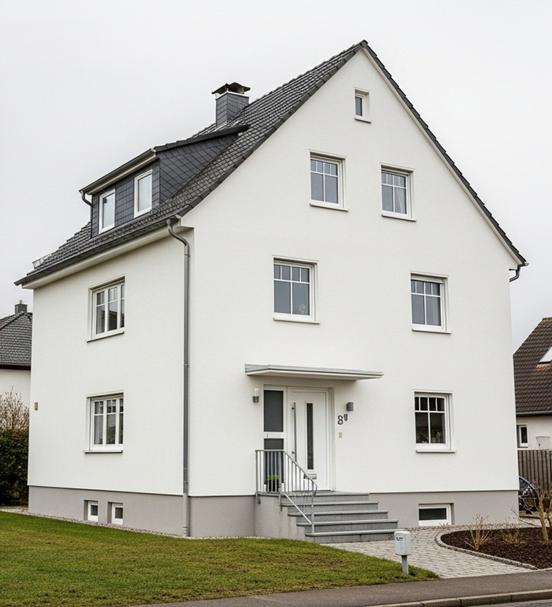 Saubere Hausfassade nach professioneller Fassadenreinigung - Dachreinigung Blitz Saubere Hausfassade nach professioneller Fassadenreinigung - Dachreinigung Blitz